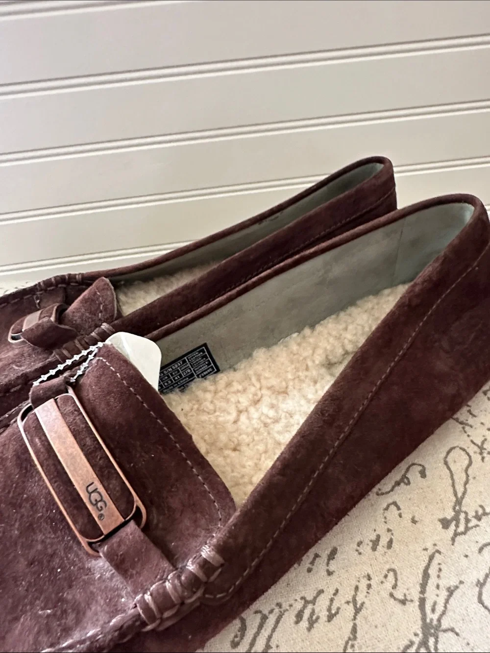 UGG Chocolate Brown Suede Penny Loafers with Shearling size 10